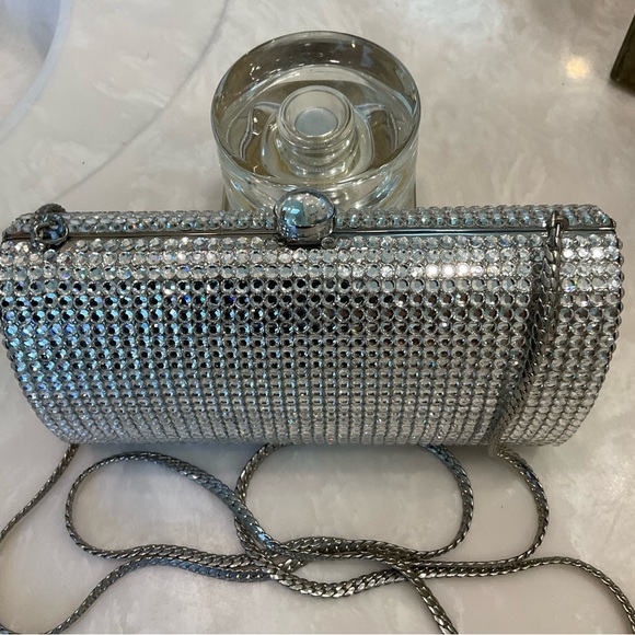 Rhinestone and Silver Evening Purse w/ Chain Handle.  Be the spark of the party! - Picture 4 of 14